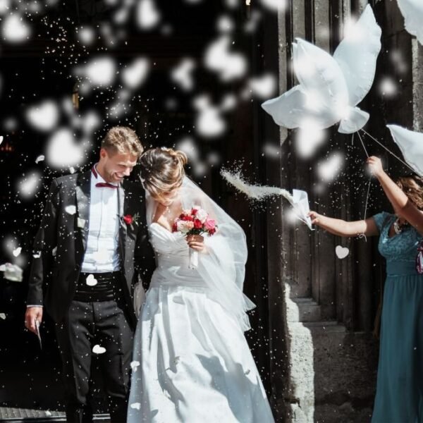 Canon à Confettis papier en forme de cœur blanc 40 cm – Image 3