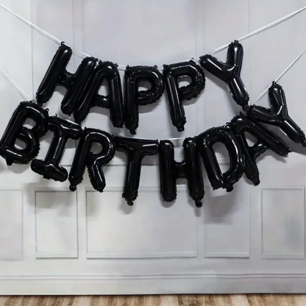 Ballons aluminium Noir "Happy Birthday" (40CM) – Image 2