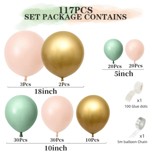 Arche de Ballons Vert Olive 117 pcs – Image 3