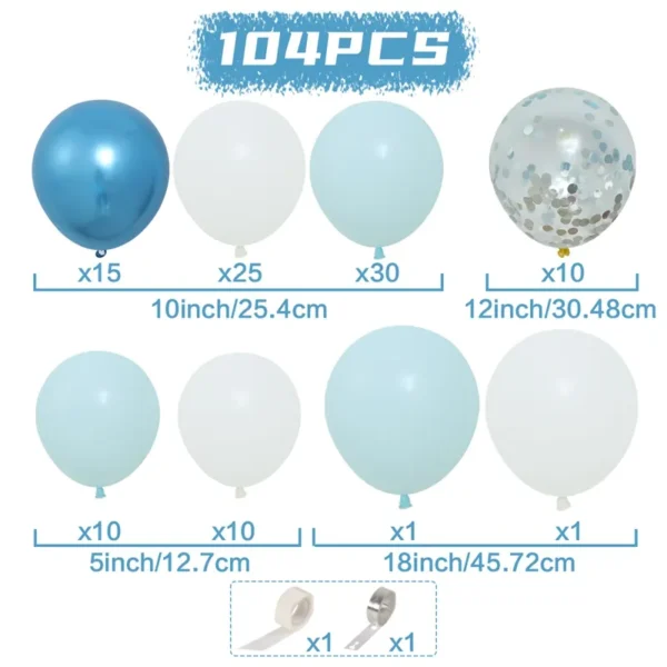 Arche de Ballons Blanc et Bleu Argent 104 pcs – Image 3