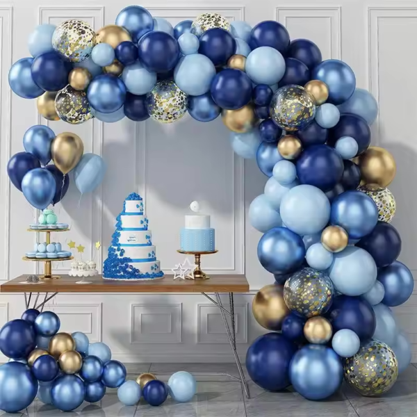 Arche de Ballons Bleu Foncé et Or 133 pcs