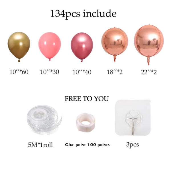 Arche de Ballons 134 pcs Rose Métallique Chromé – Image 3