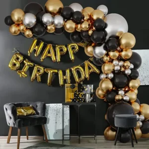 Arche de Ballons Noir et Argent métalliques Or chromé 137pcs
