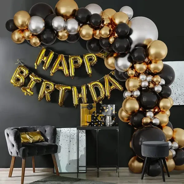 Arche de Ballons Noir et Argent métalliques Or chromé 137pcs