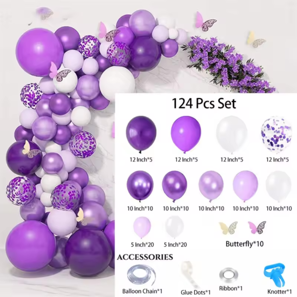 Arche de Ballons Violet pour Anniversaire 124 pcs – Image 2