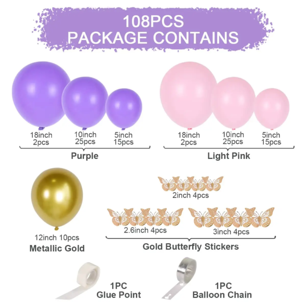 Kit d'arche de Ballons Violet et Rose 108 pcs – Image 2