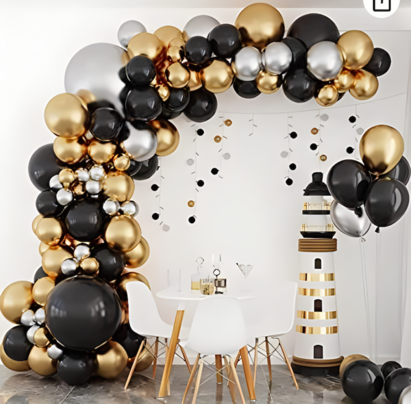 Arche de Ballons Noir et Argent métalliques Or chromé 137pcs – Image 2