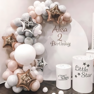 Kit Arche Ballons Anniversaire Blanc-Gris-Argent 133 pcs
