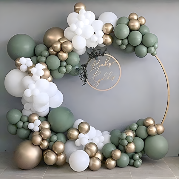 Kit Arche Ballons Anniversaire Blanc Vert et Or 137 pcs