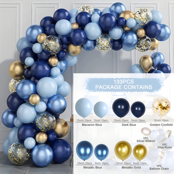 Arche de Ballons Bleu Foncé et Or 133 pcs – Image 2